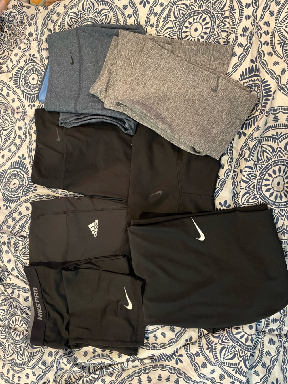 Nike and adidas Women's Leggings Set in Black and Heather Gray
